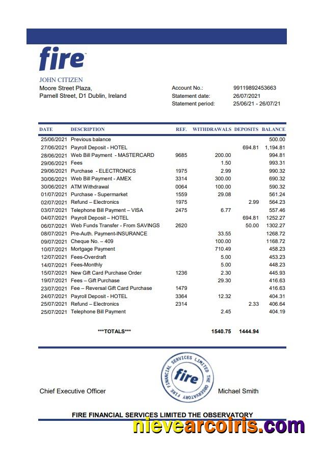 Ireland Fire Financial Services Limited excel